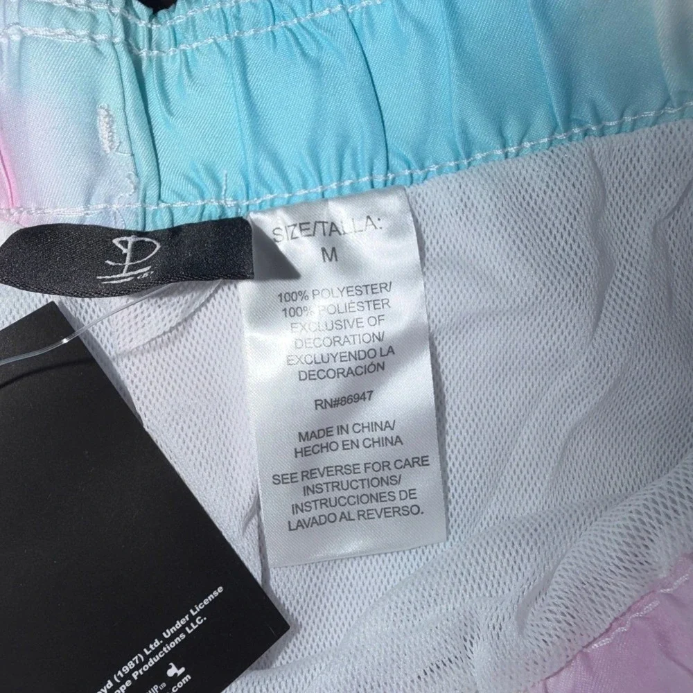 Pink Floyd Mens Tie Dye Swim Trunks Pastel Pink Blue Sun Prism Logo Size M NEW